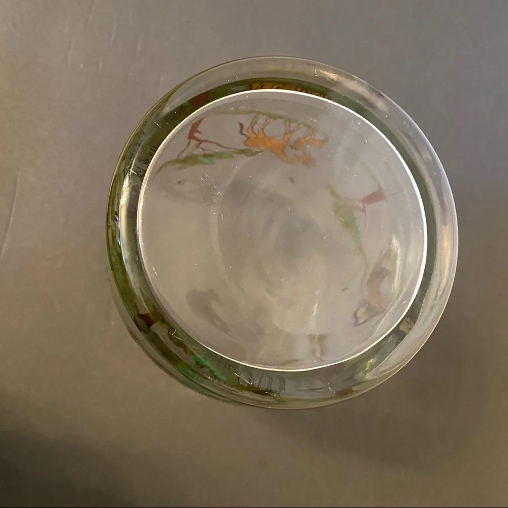 LOZIER GLASS CANDLE HOLDER HAND PAINTED SAFARI ANIMALS 8” HIGH HOME ACCENT USA